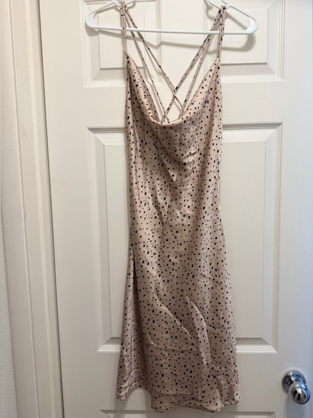 S/M Lovely Day Beige Slip Dress with Black Spot Print